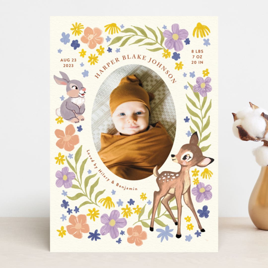 "Disney's Magical Bambi" - Birth Announcements in Cream by Cass Loh - Front