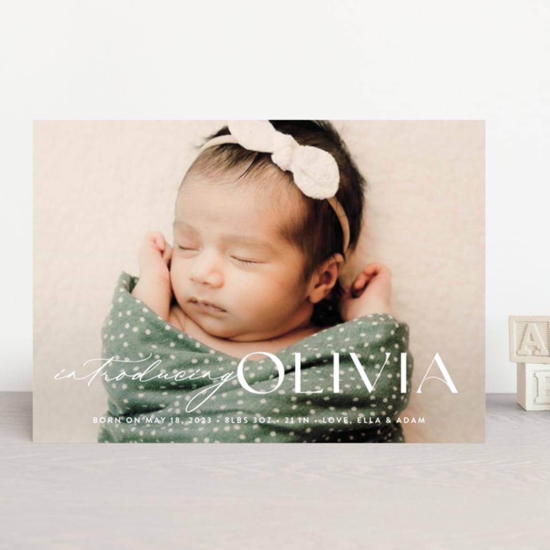 "Bold Introduction" - Birth Announcements in Natural by Ana Sharpe - Front