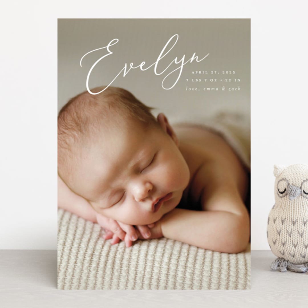 "Signature" - Birth Announcements in Sage by Ashley Rosenbaum - Front