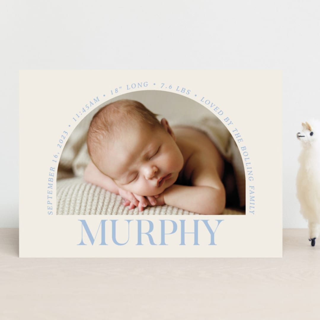 "Type Arch" - Birth Announcements in Bluebird Day by Baumbirdy - Front