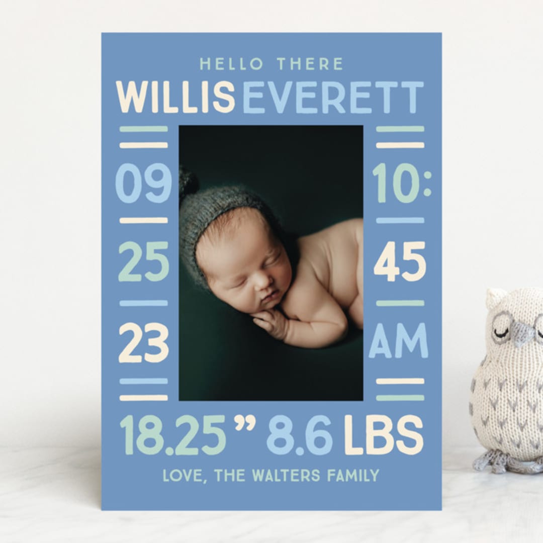 "Colorful Stats" - Birth Announcements in Aqua by Baumbirdy - Front