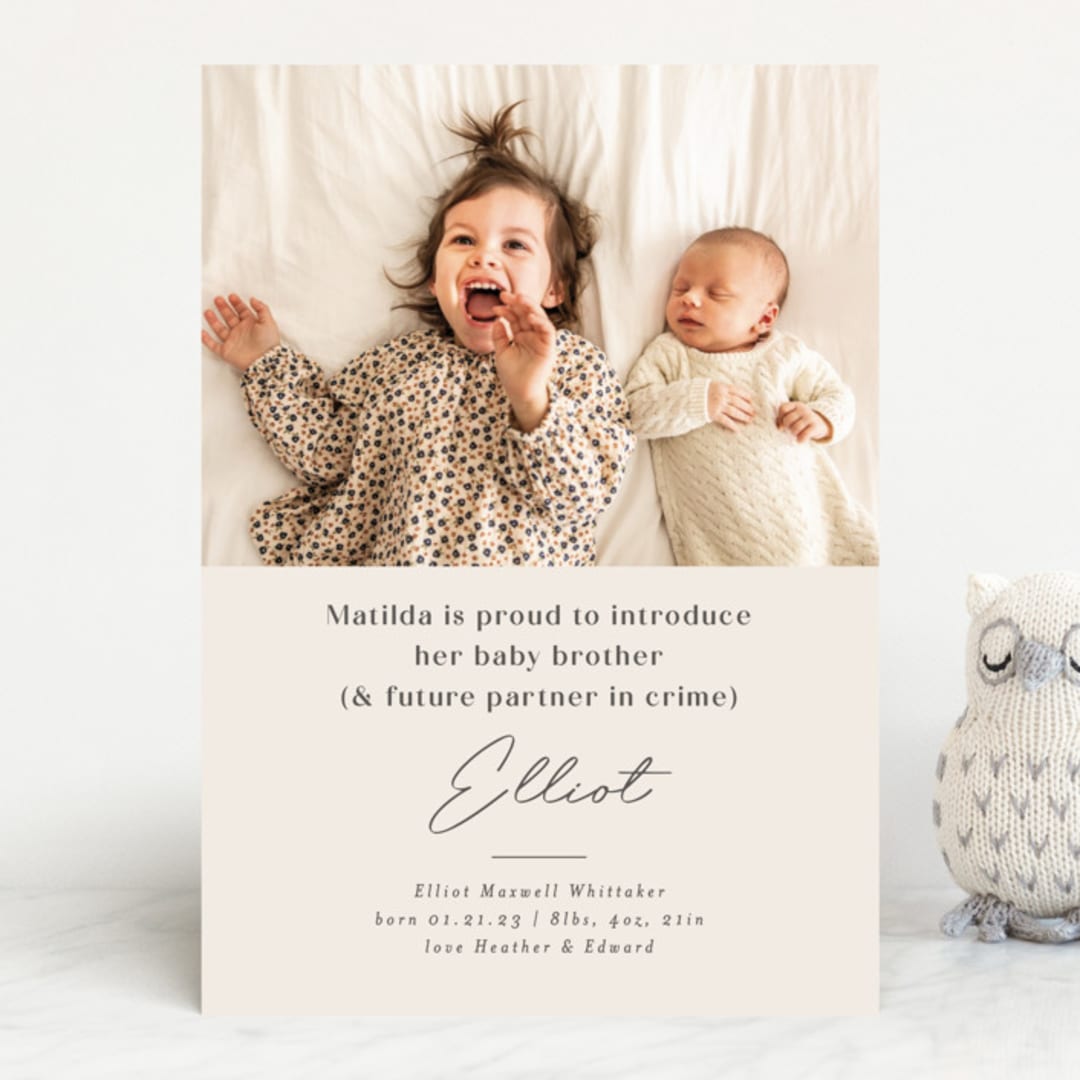 "Siblings" - Birth Announcements in Bamboo by Corinne Malesic - Front