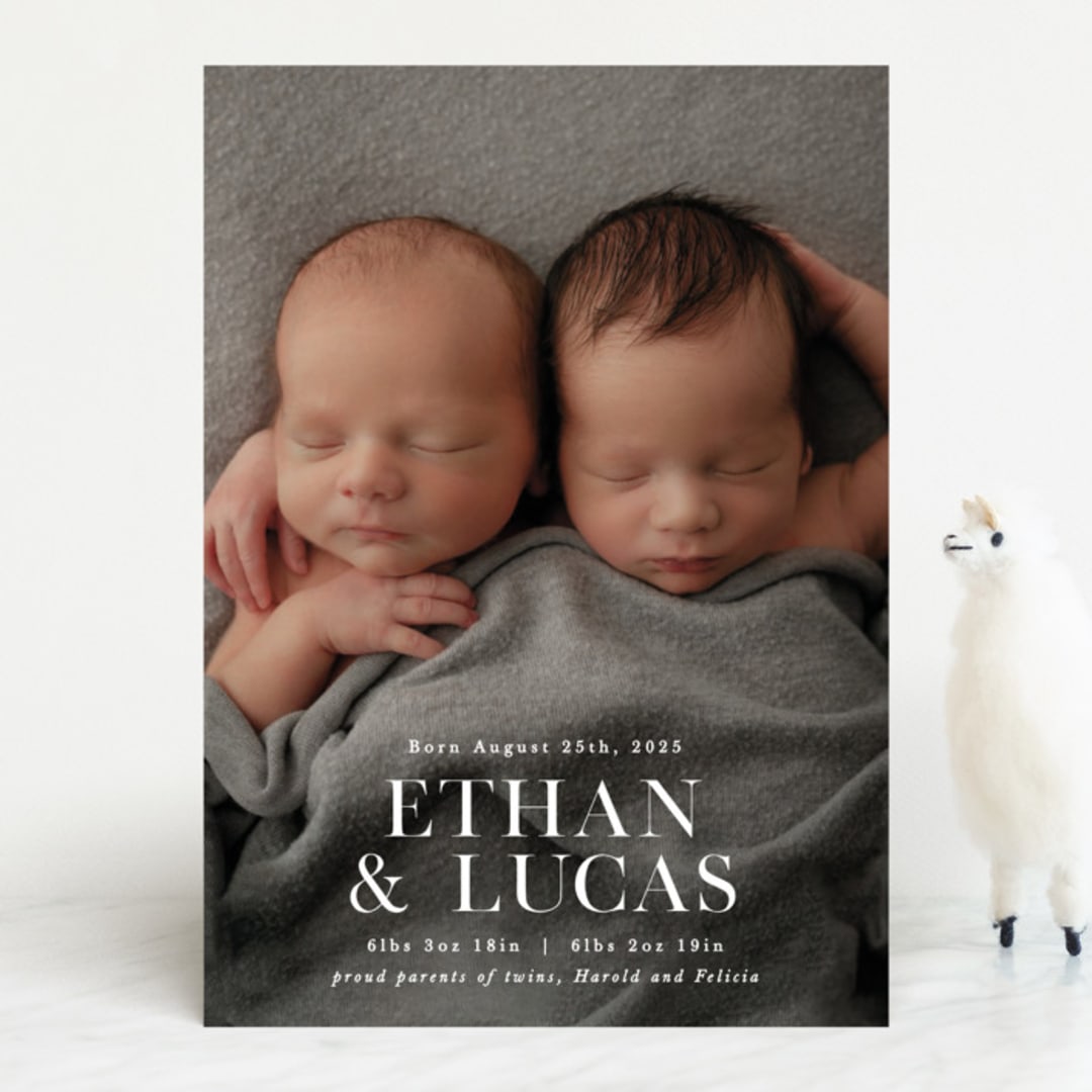 "Double Take" - Birth Announcements in Baby Powder by Hooray Creative - Front