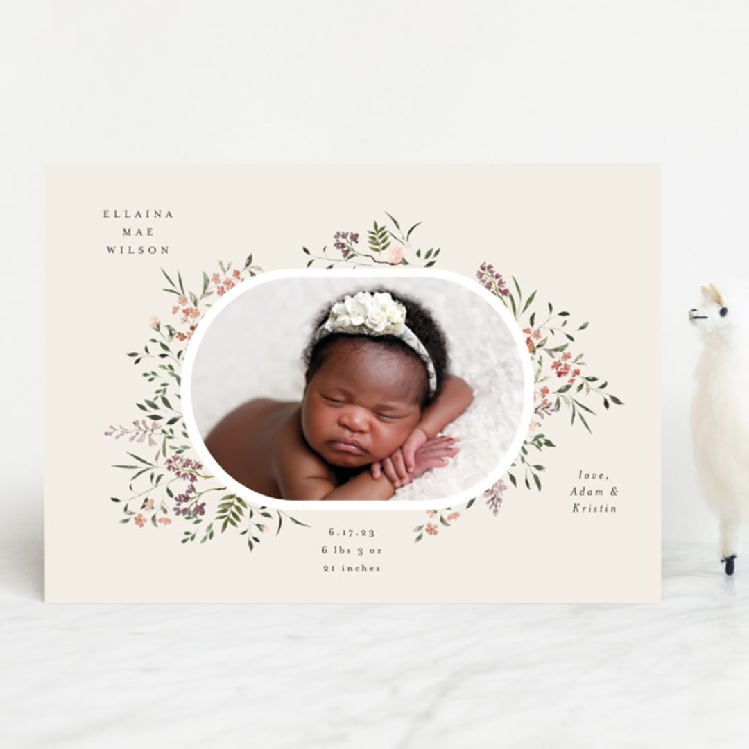 "Wildflower" - Birth Announcements in Eggshell by Itsy Belle Studio - Front