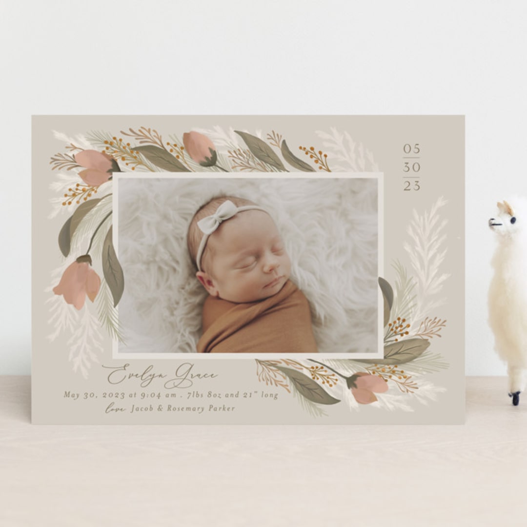"Boho Bouquet" - Birth Announcements in Rose by Joanna Griffin - Front