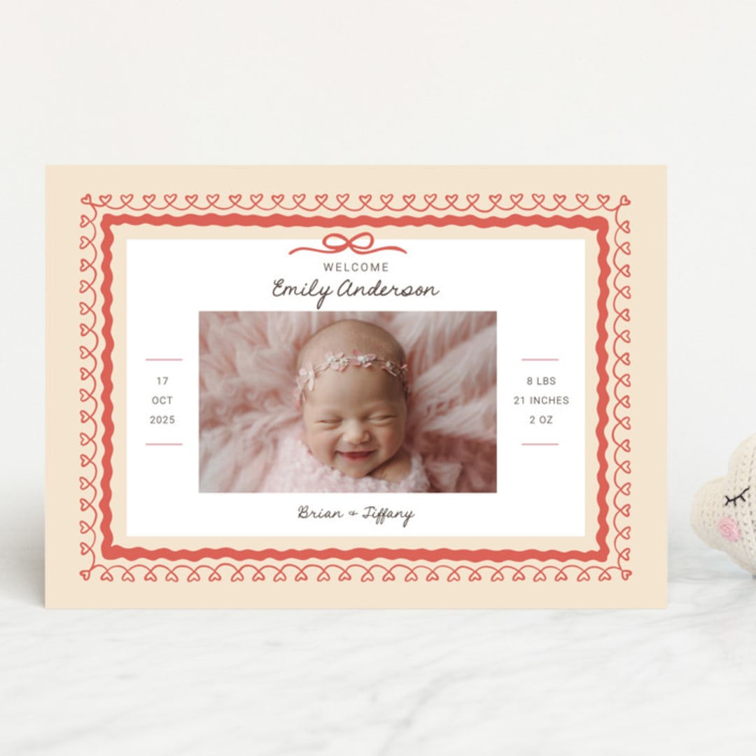 "Vintage Love Bow" - Birth Announcements in Latte by Kartika Paramita - Front