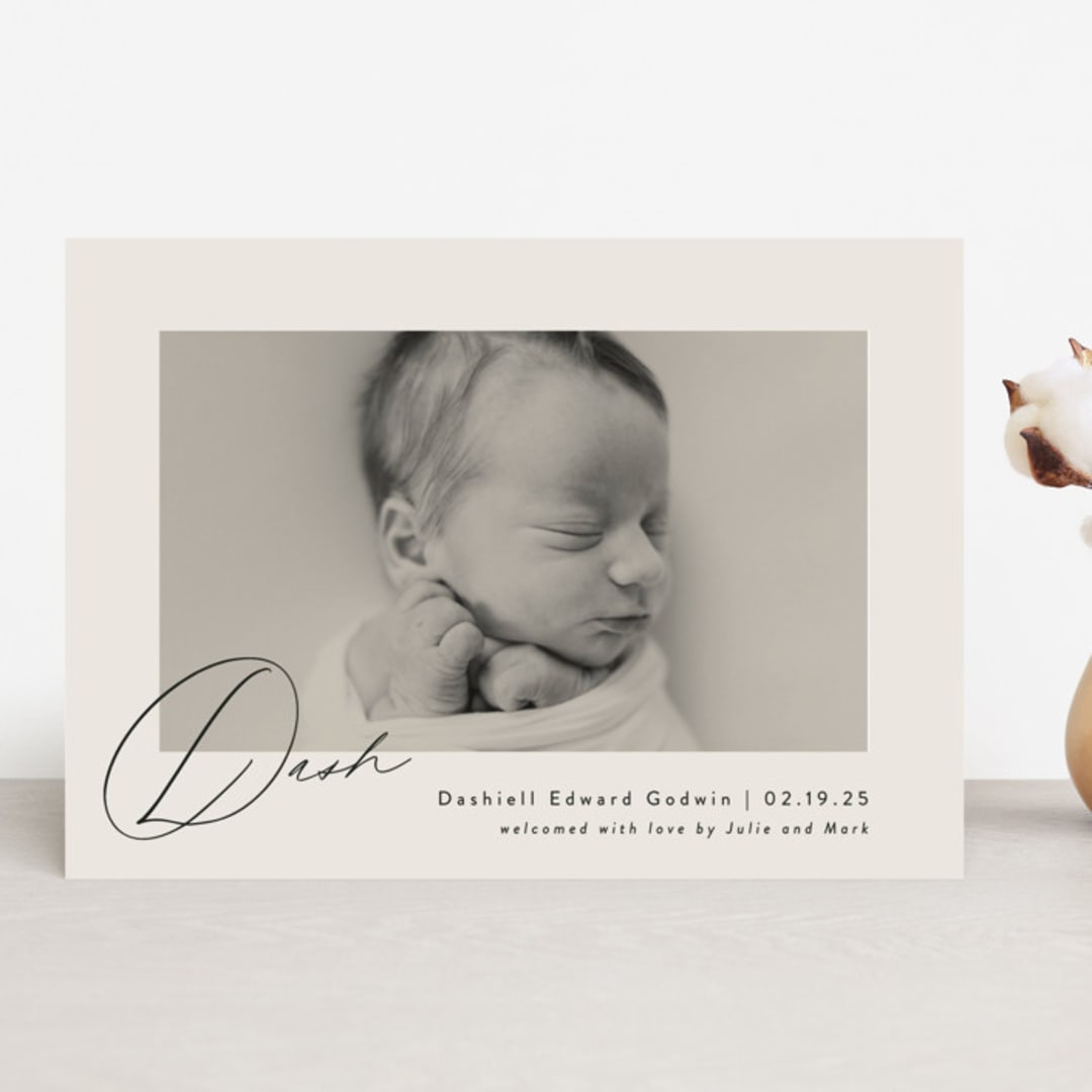 "Dashing" - Birth Announcements in Vanilla by Olivia Raufman - Front