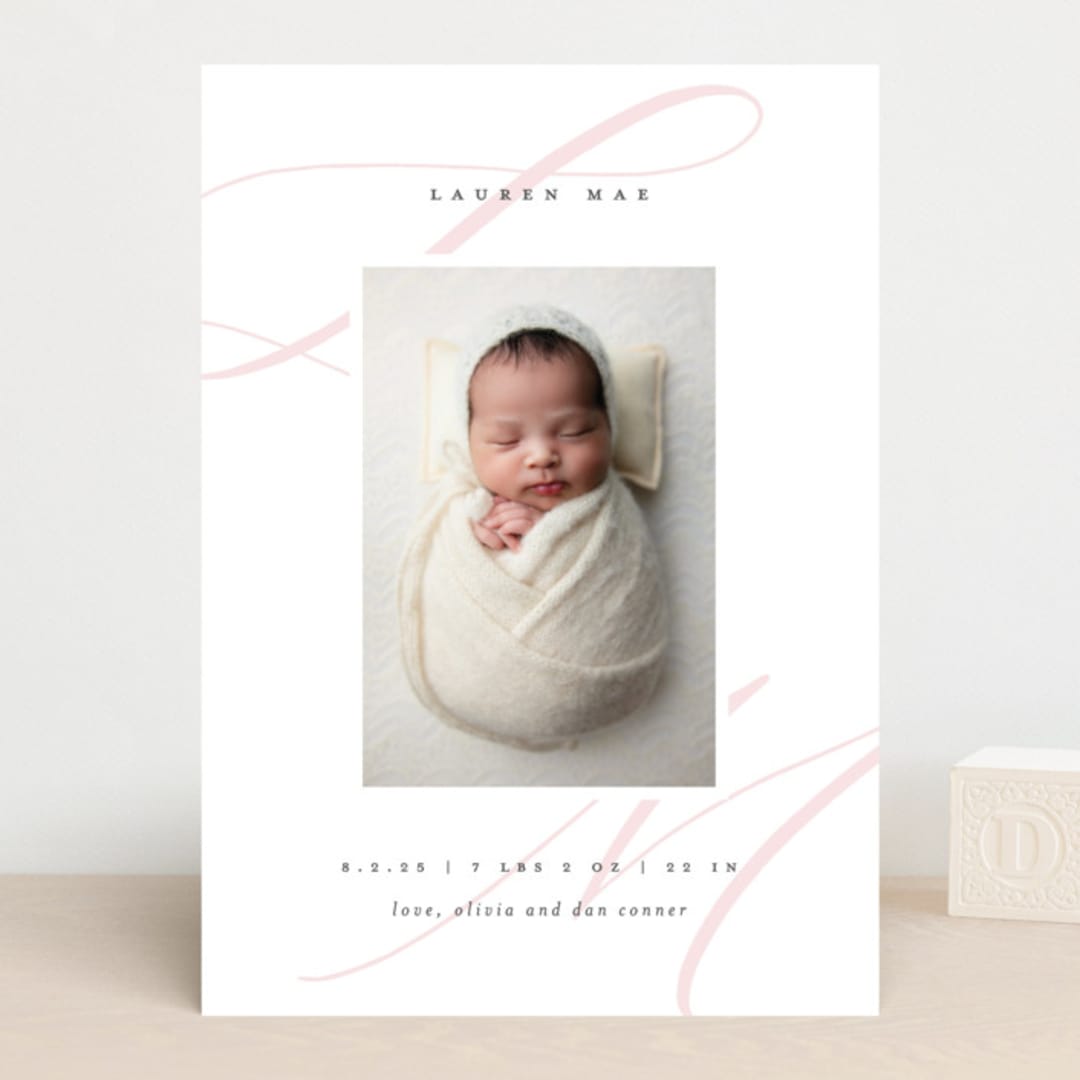 "Softest" - Birth Announcements in Blush by Lauren Chism - Front