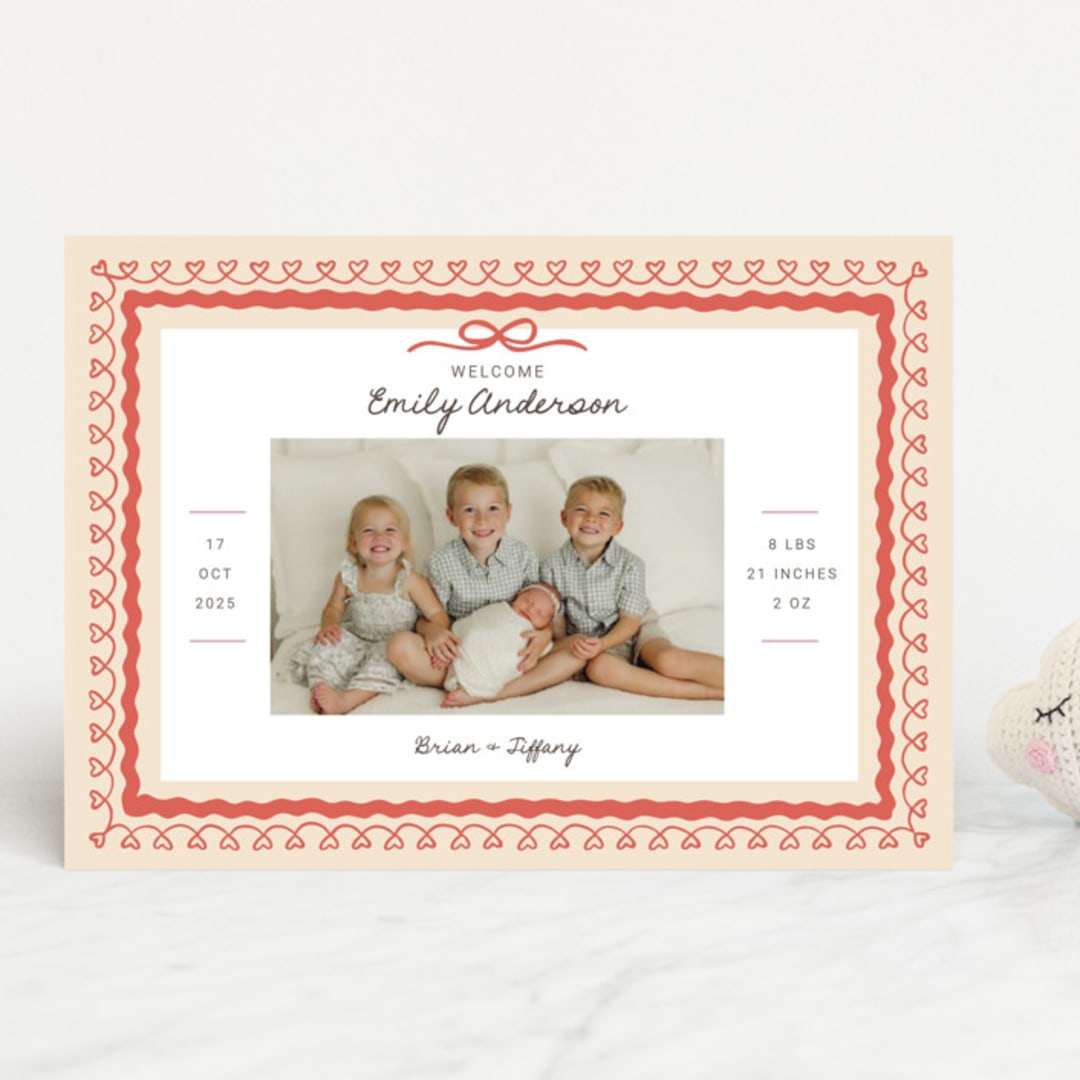 "Vintage Love Bow" - Birth Announcements in Latte by Kartika Paramita - Front