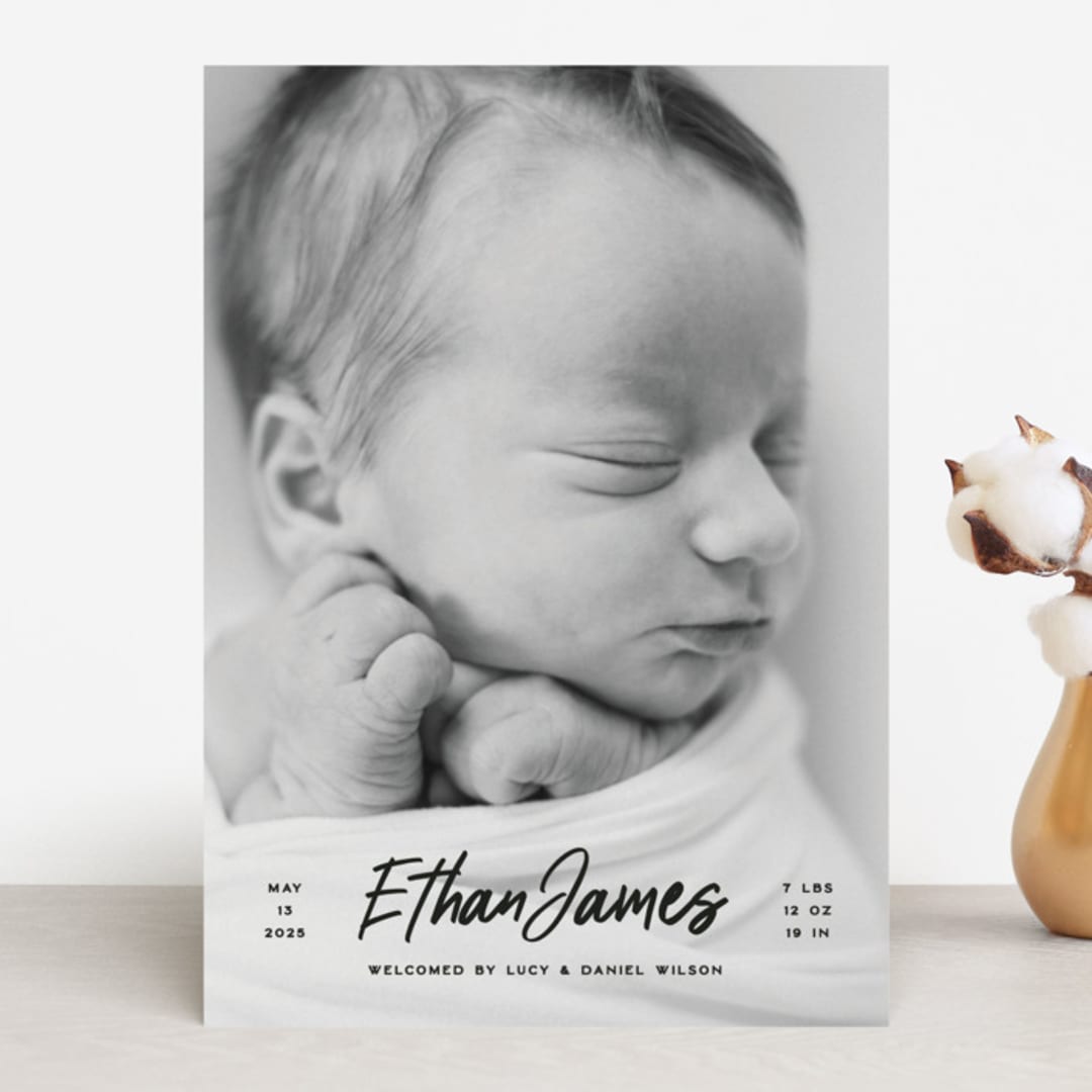 "Just The Facts" - Birth Announcements in Volcano by Owl and Toad - Front