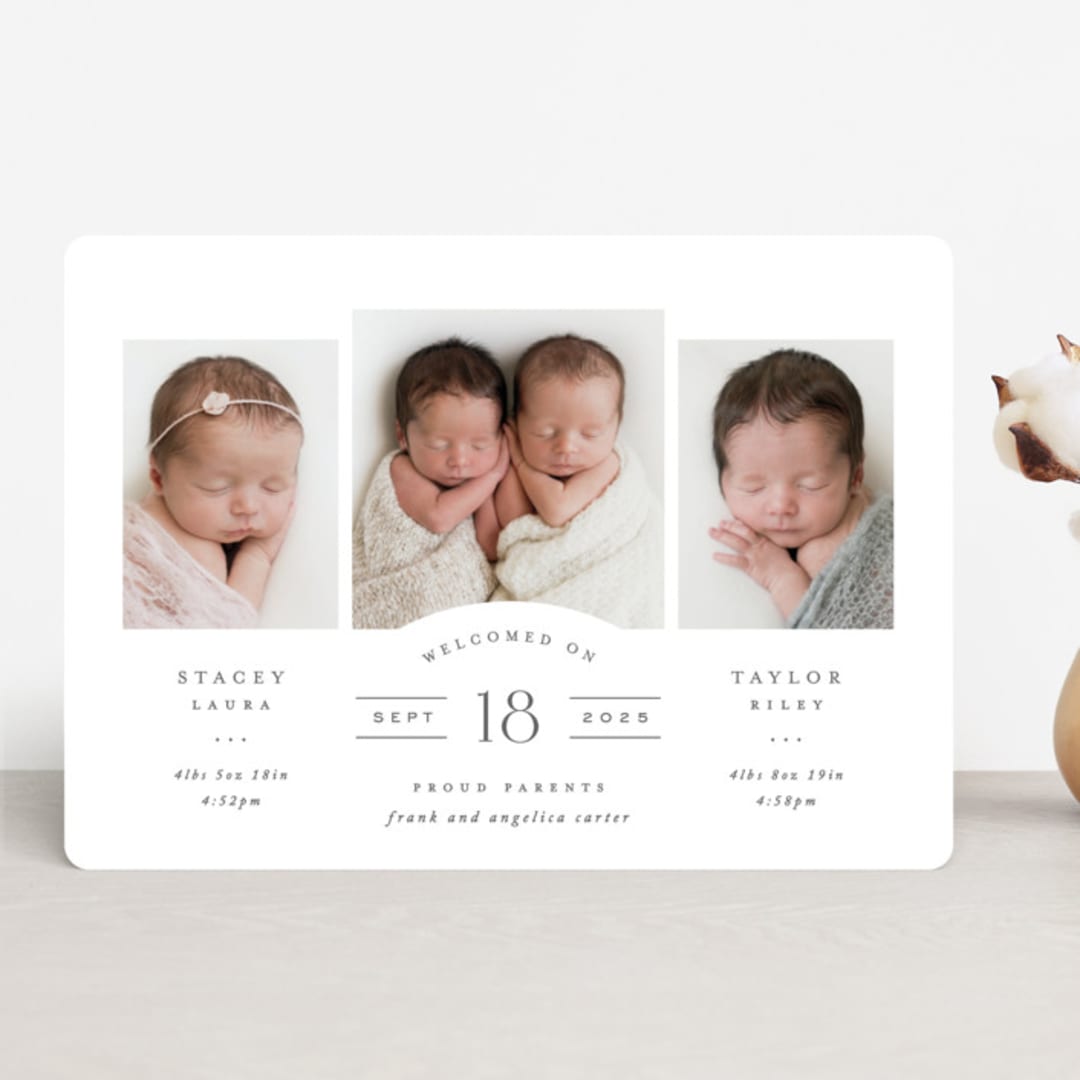 "Twinsies" - Birth Announcements in Slate by Hooray Creative - Front
