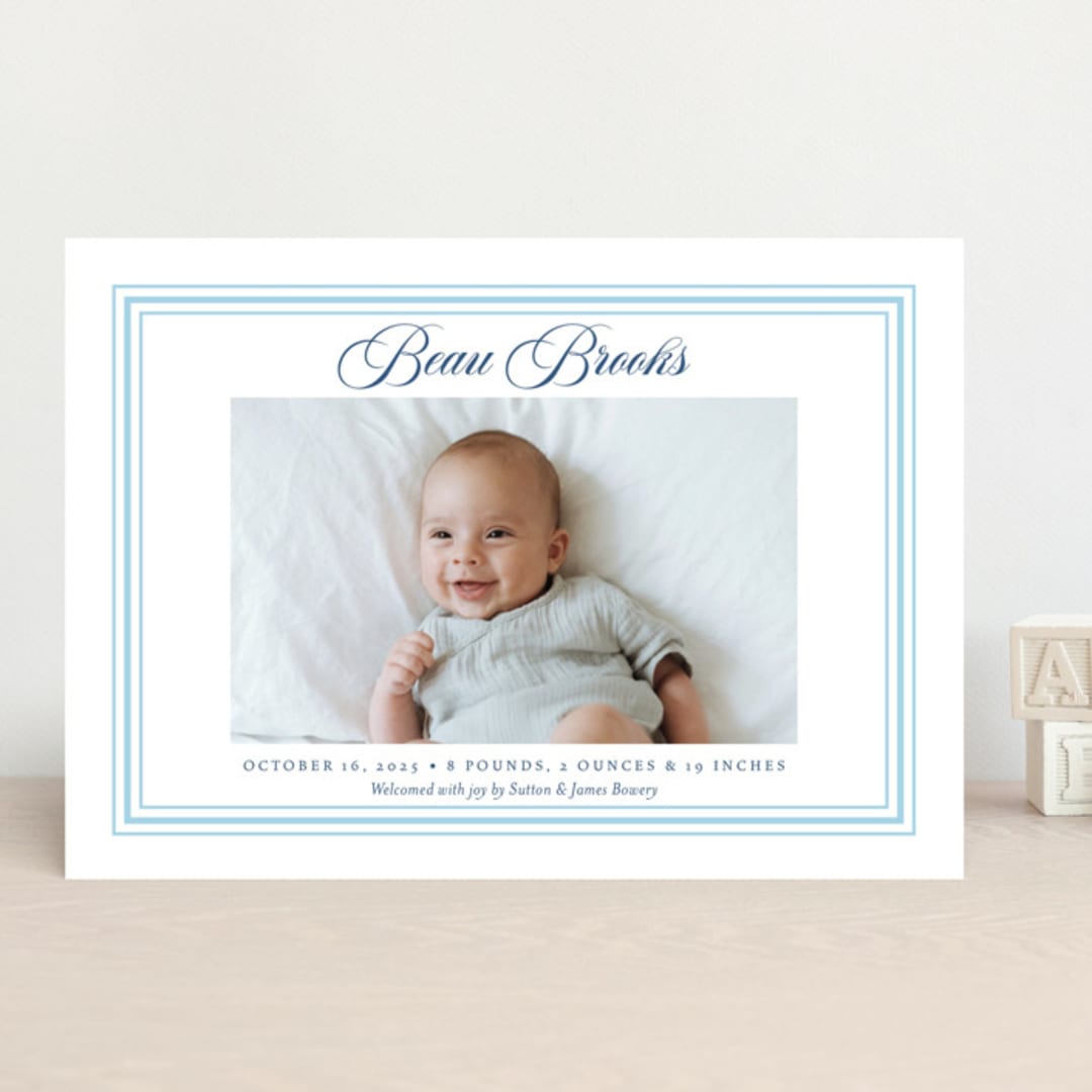 "Little Darling" - Birth Announcements in Baby Blue by Alston Foster - Front
