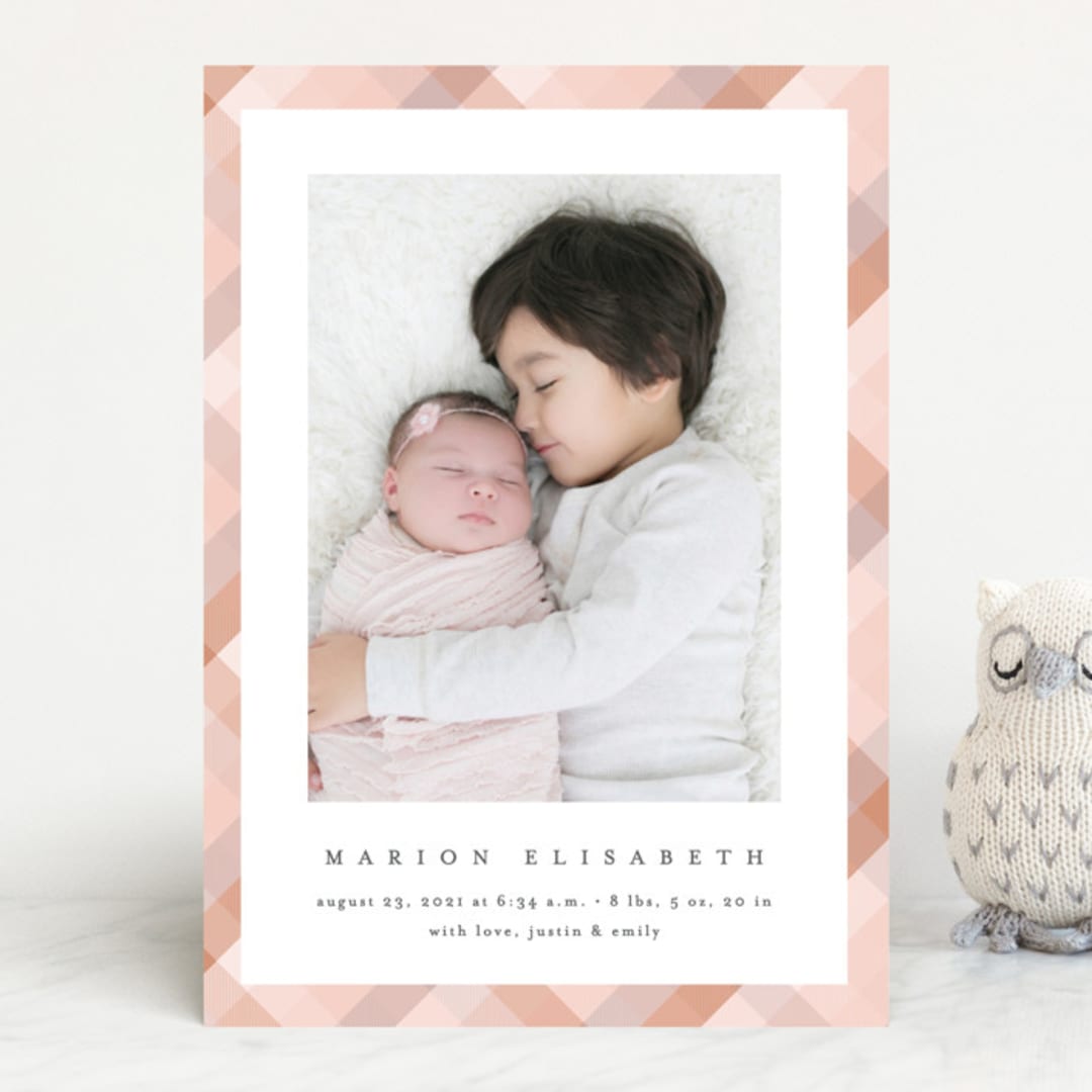 "Desert Plaid" - Birth Announcements in Terracotta by Erica Krystek - Front