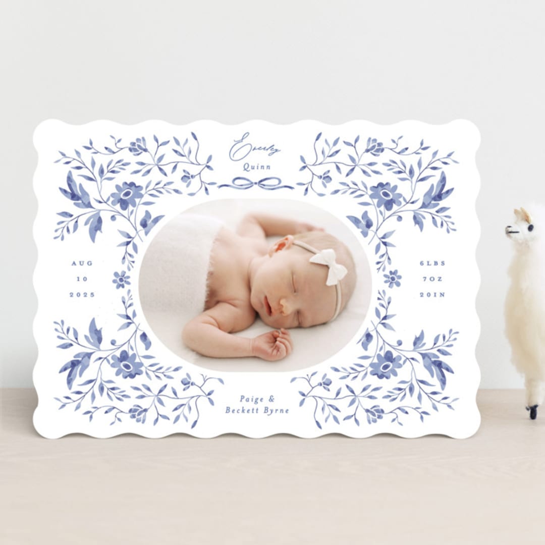 "Daisy Toile" - Birth Announcements in Bluebird by Susan Zinader - Front