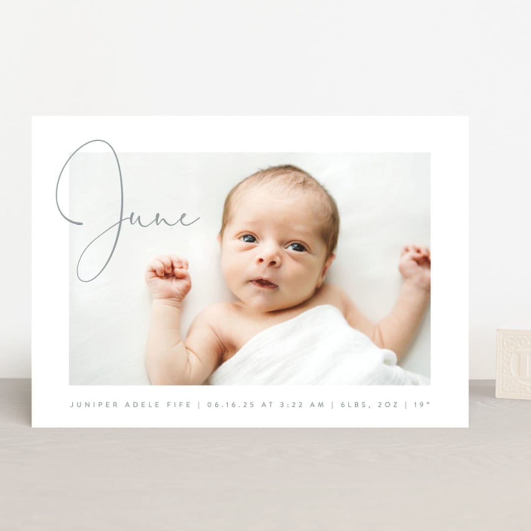 "Chic Introduction" - Birth Announcements in Storm by Olivia Raufman - Front