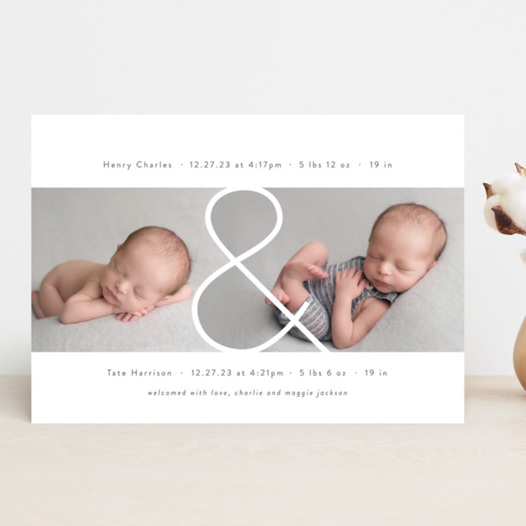 "Twin & Twin" - Birth Announcements in Snow by Lauren Chism - Front