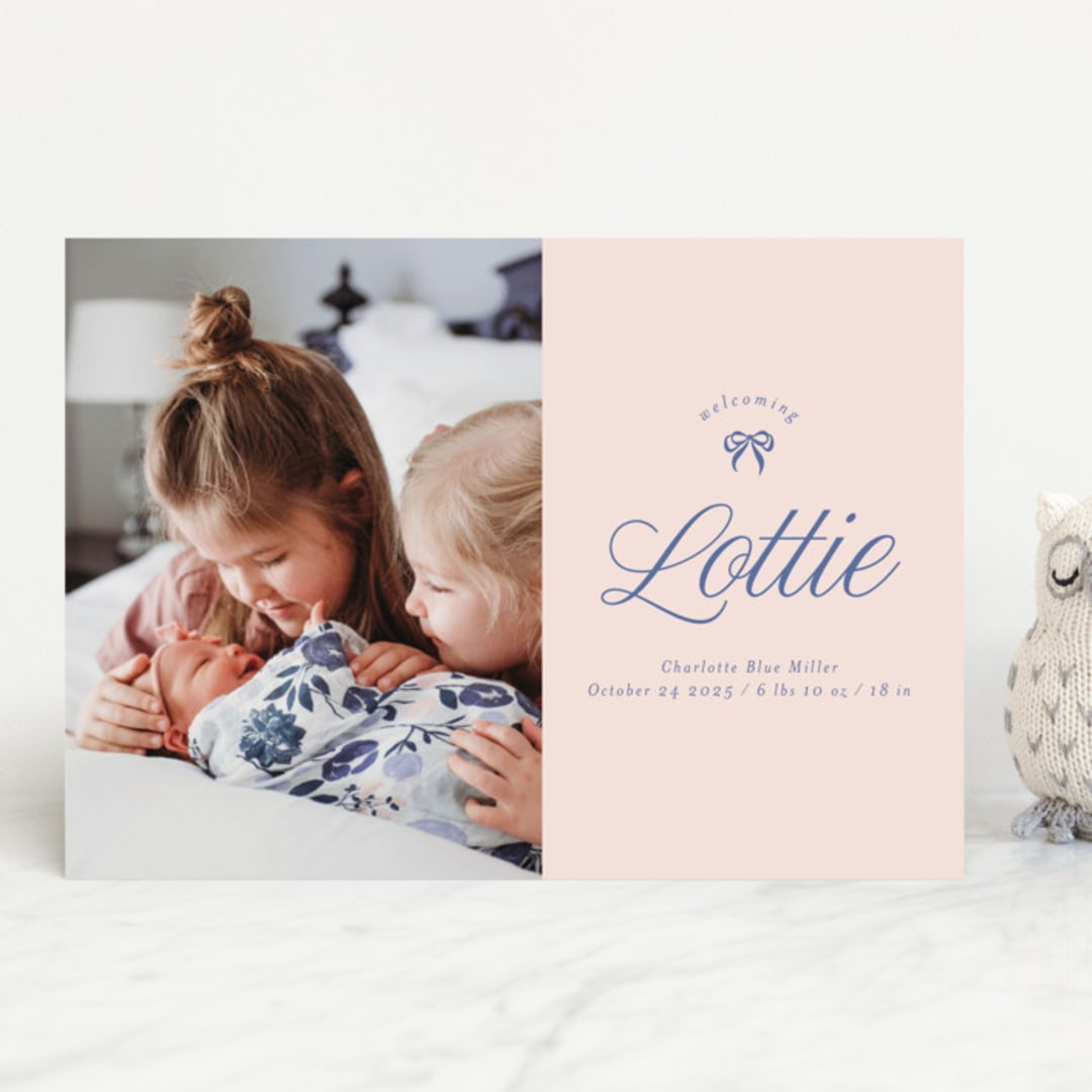 "Preppy Little Bow" - Birth Announcements in Petal by Leia Matt - Front