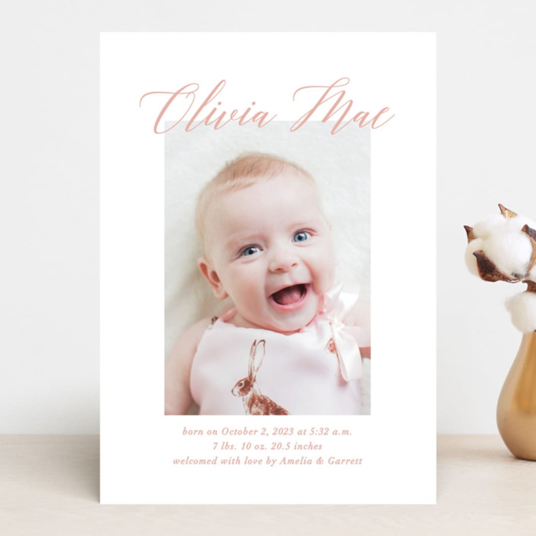 "Sweet Script" - Birth Announcements in Sweet Pea by Jennifer Postorino - Front