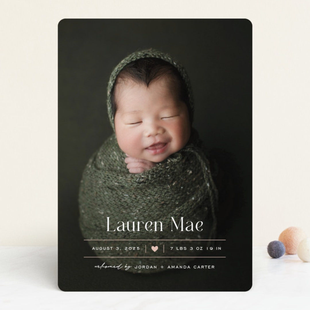 "Heart" - Birth Announcements in Blush by Pixel and Hank - Front