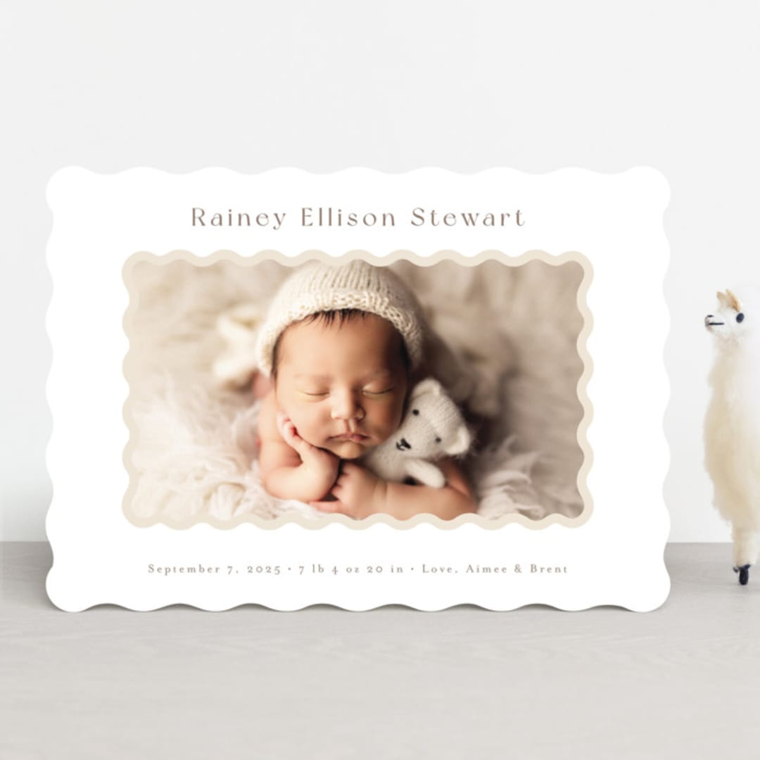 "applique" - Birth Announcements in Oatmeal by Jennifer Wick - Front