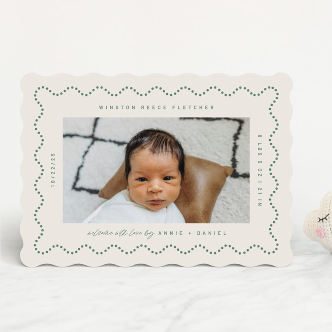 "Squiggle" - Birth Announcements in Moss by Kelly Watkins - Front