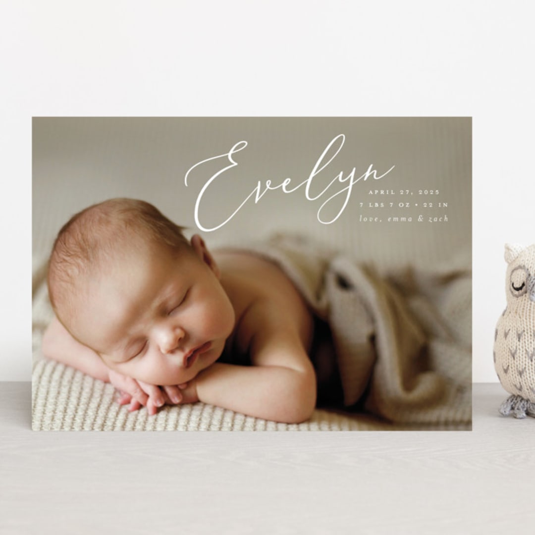"Signature" - Birth Announcements in Sage by Ashley Rosenbaum - Front