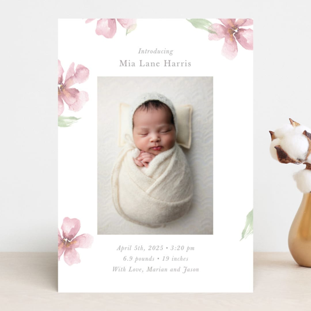"Flower Petals" - Birth Announcements in Petals by Melinda Denison - Front