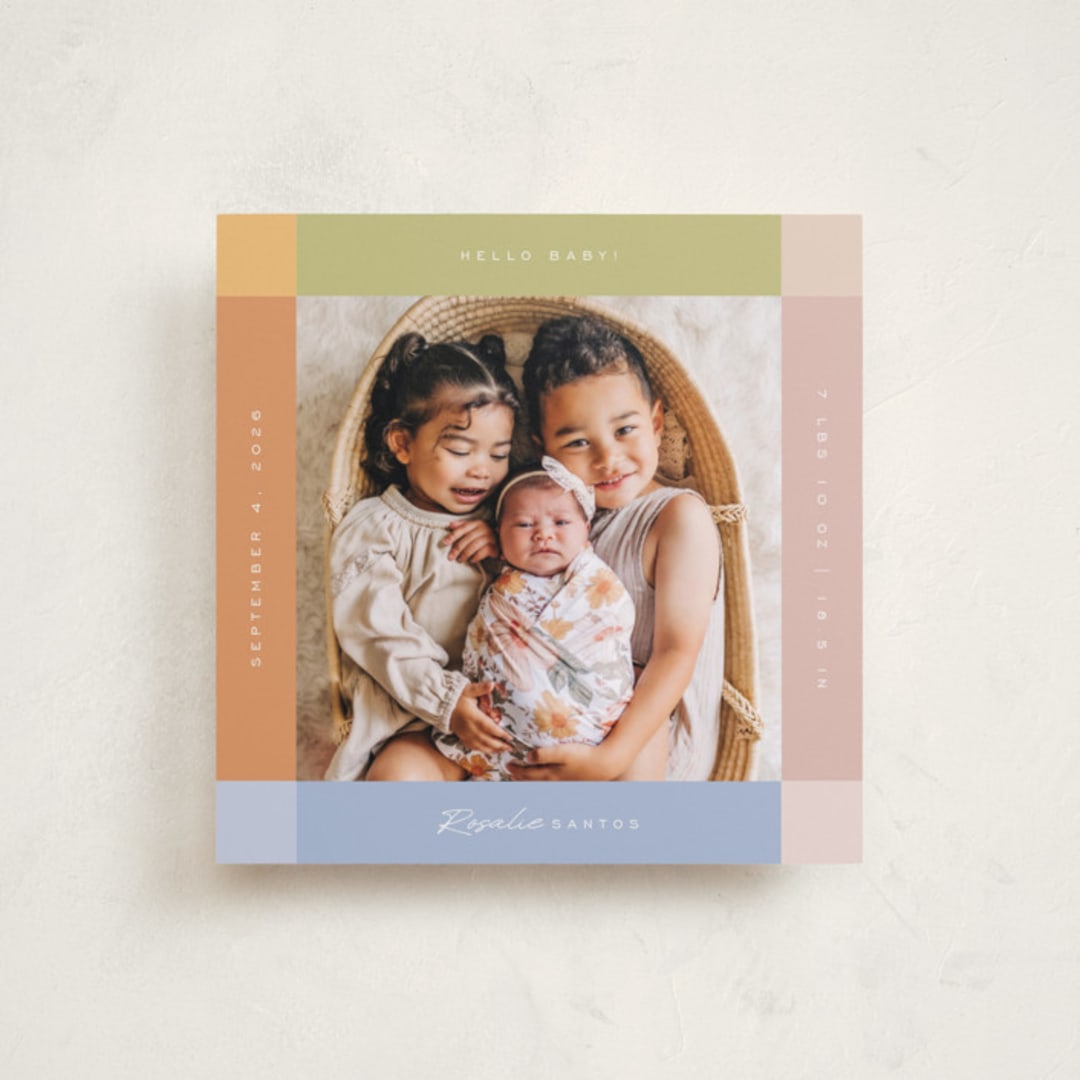 "Soft Strips" - Birth Announcements in Natural Rainbow by Sierra Lee - Front