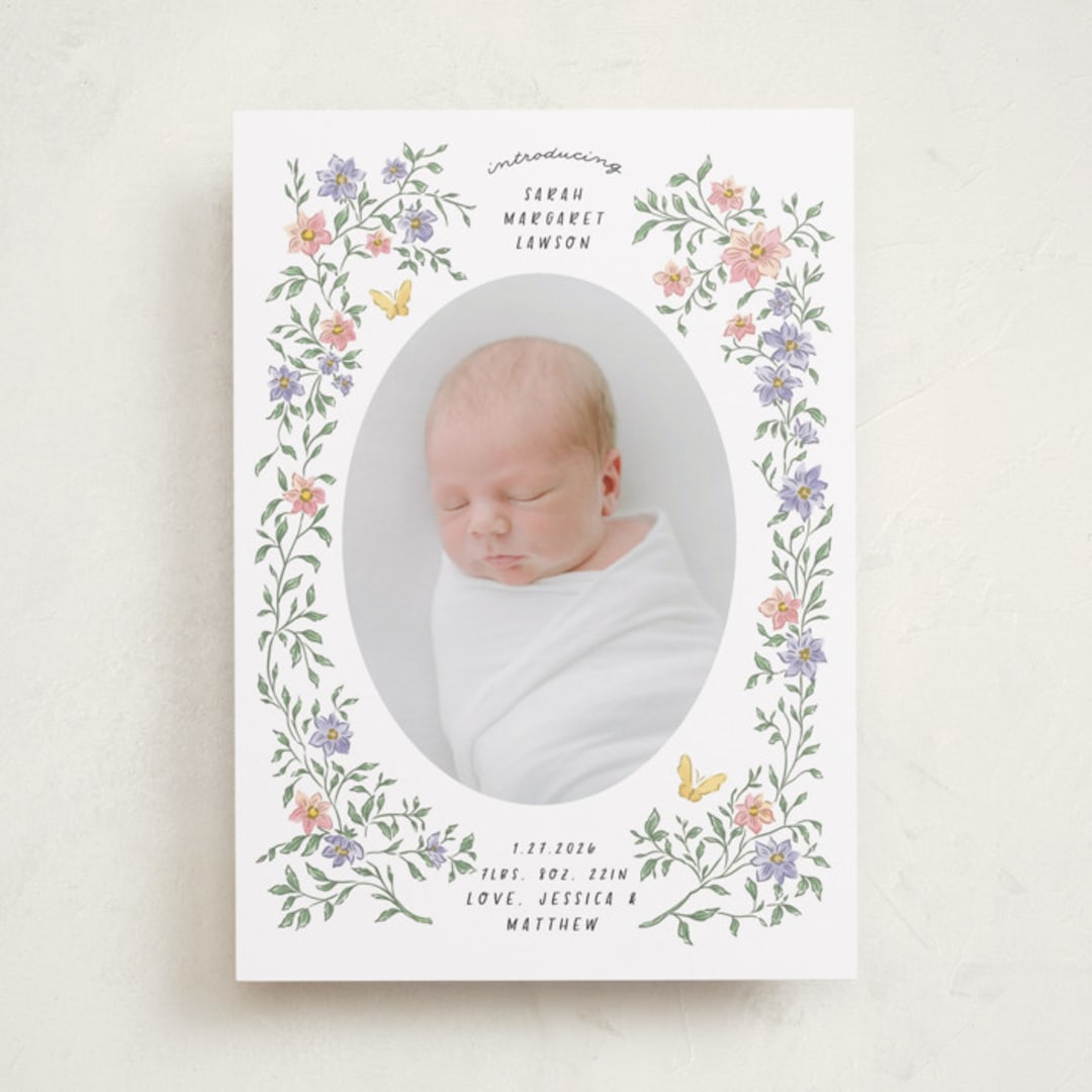 "Tiny Flowers" - Birth Announcements in Garden by Grae - Front