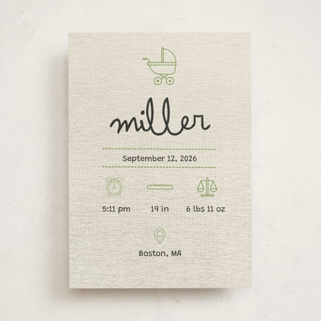 "Stitched Together" - Birth Announcements in Mint by Ashley Langlais - Front