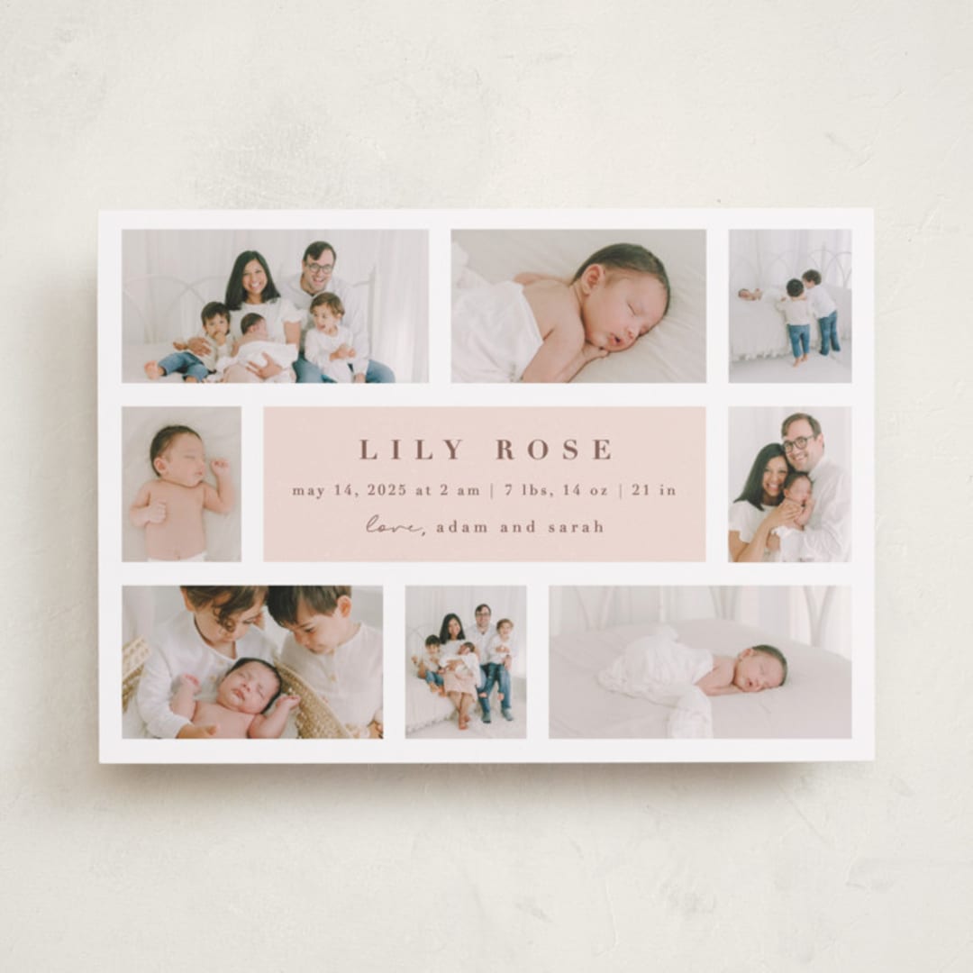 "Family Album" - Birth Announcements in Blush by Maria Alou - Front