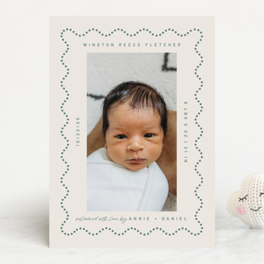 "Squiggle" - Birth Announcements in Moss by Kelly Watkins - Front
