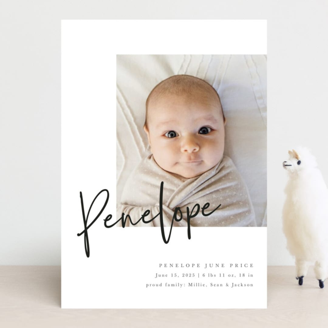 "Clean Lines" - Birth Announcements in Blackboard by Amy Payne - Front