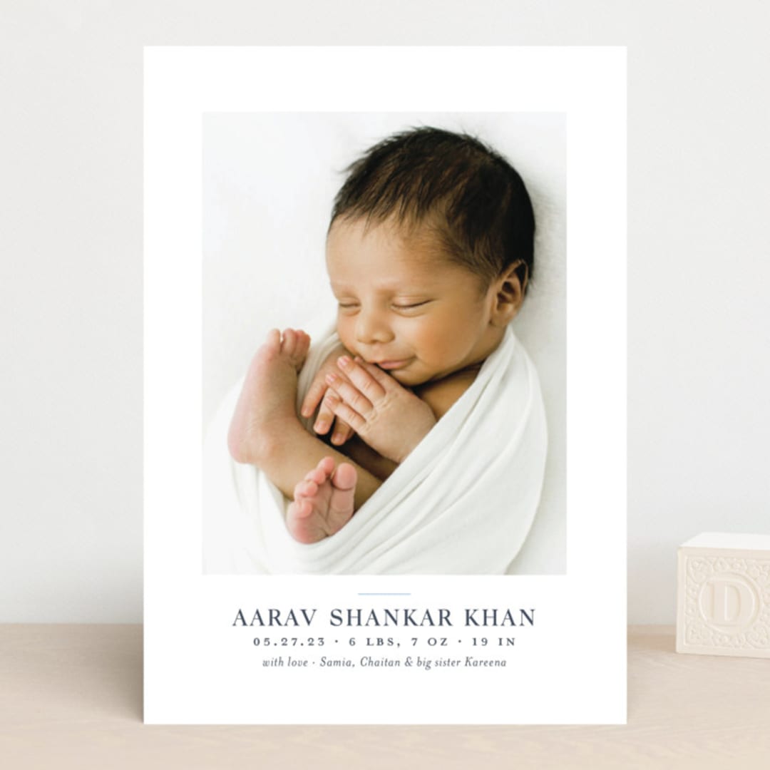 "Curator" - Birth Announcements in Denim by Megan Davis - Front