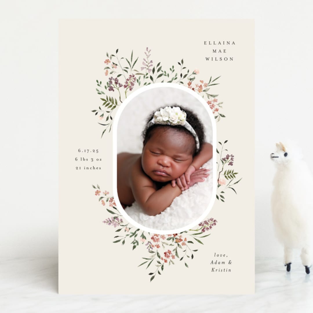 "Wildflower" - Birth Announcements in Eggshell by Itsy Belle Studio - Front