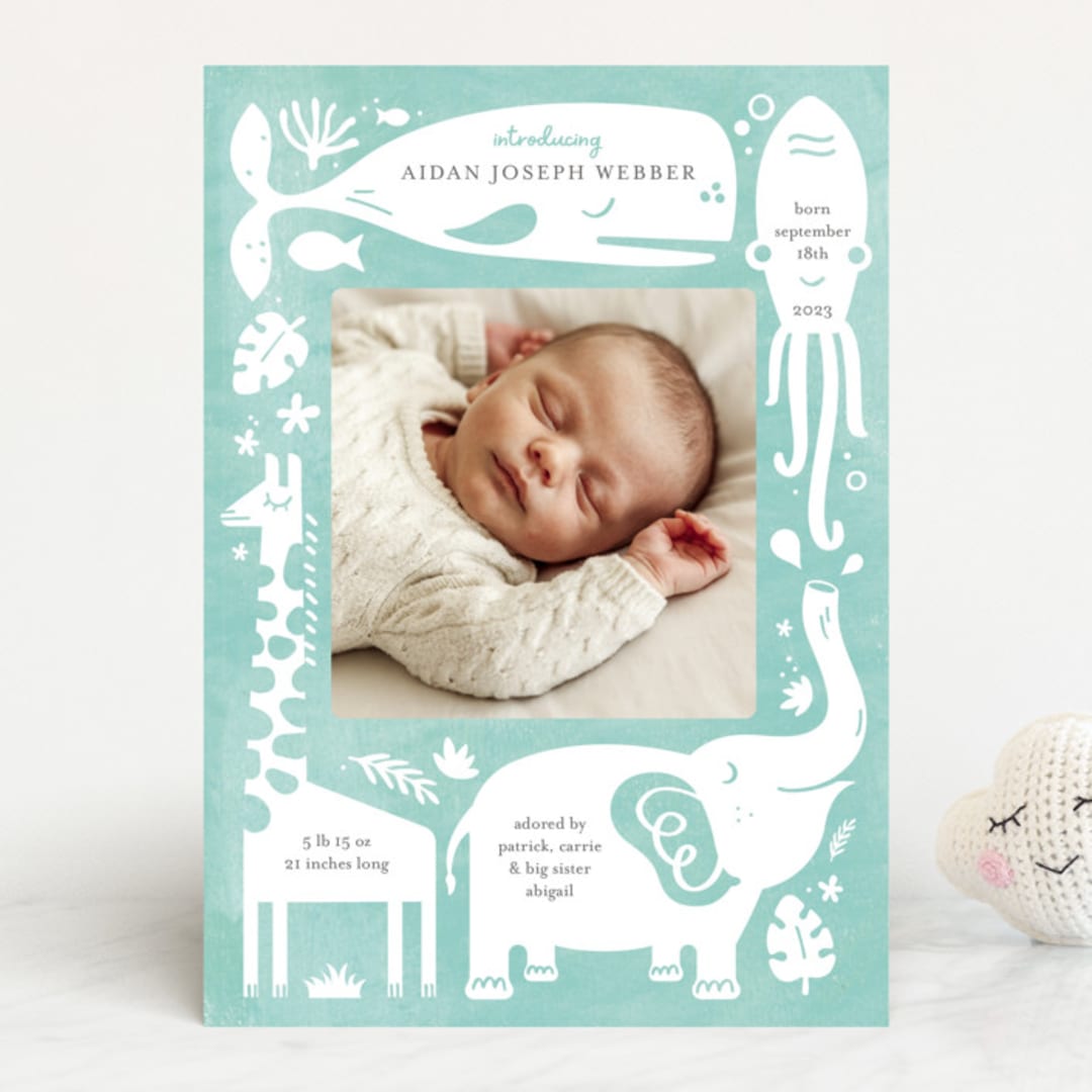 "All God's Creatures" - Birth Announcements in Narwhal by Carrie ONeal - Front