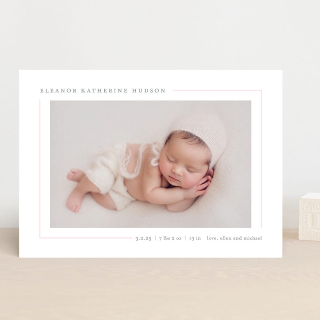 "Simply Serene" - Birth Announcements in Blush by Lauren Chism - Front