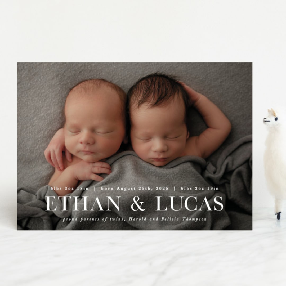 "Double Take" - Birth Announcements in Baby Powder by Hooray Creative - Front