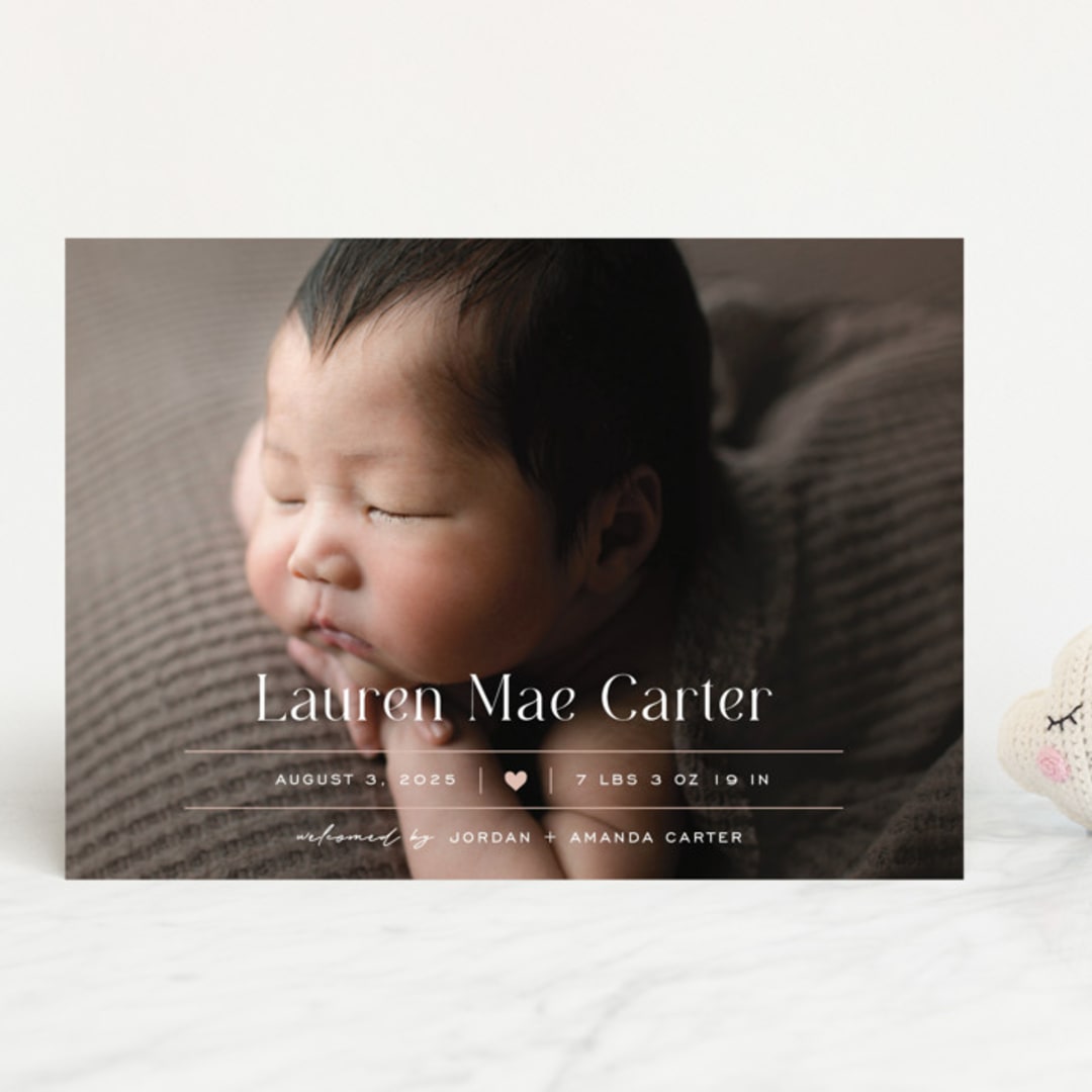 "Heart" - Birth Announcements in Blush by Pixel and Hank - Front