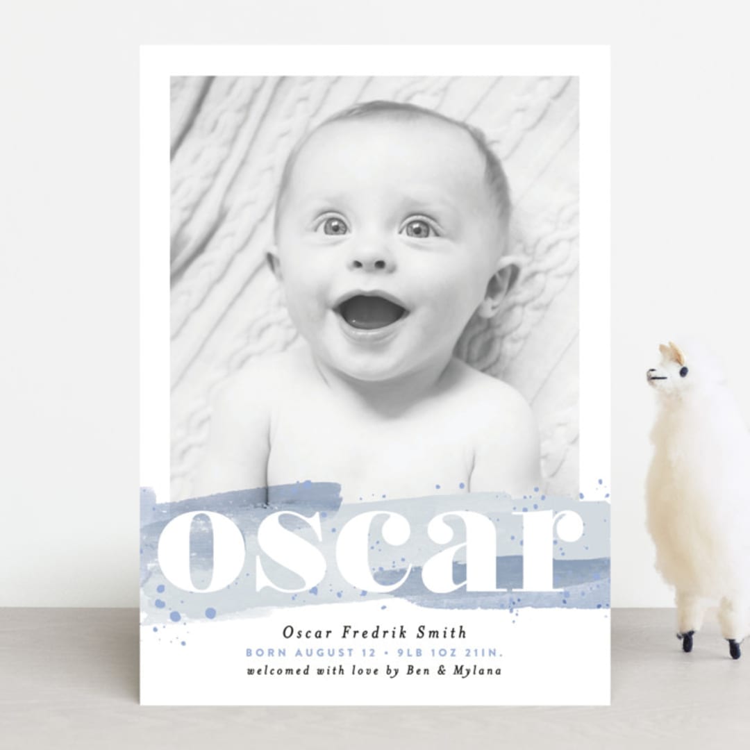 "Painted Splash Name" - Birth Announcements in Aqua by Alethea and Ruth - Front