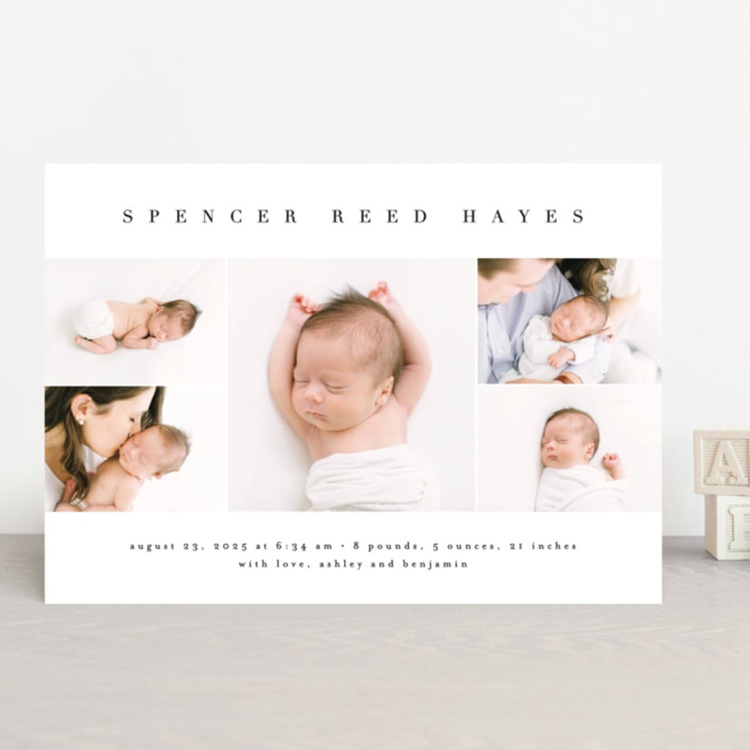 "Sweet Simplicity" - Birth Announcements in White Linen by Erica Krystek - Front