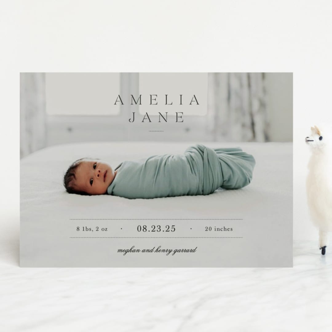 "Vintage" - Birth Announcements in Fog by Sara Hicks Malone - Front