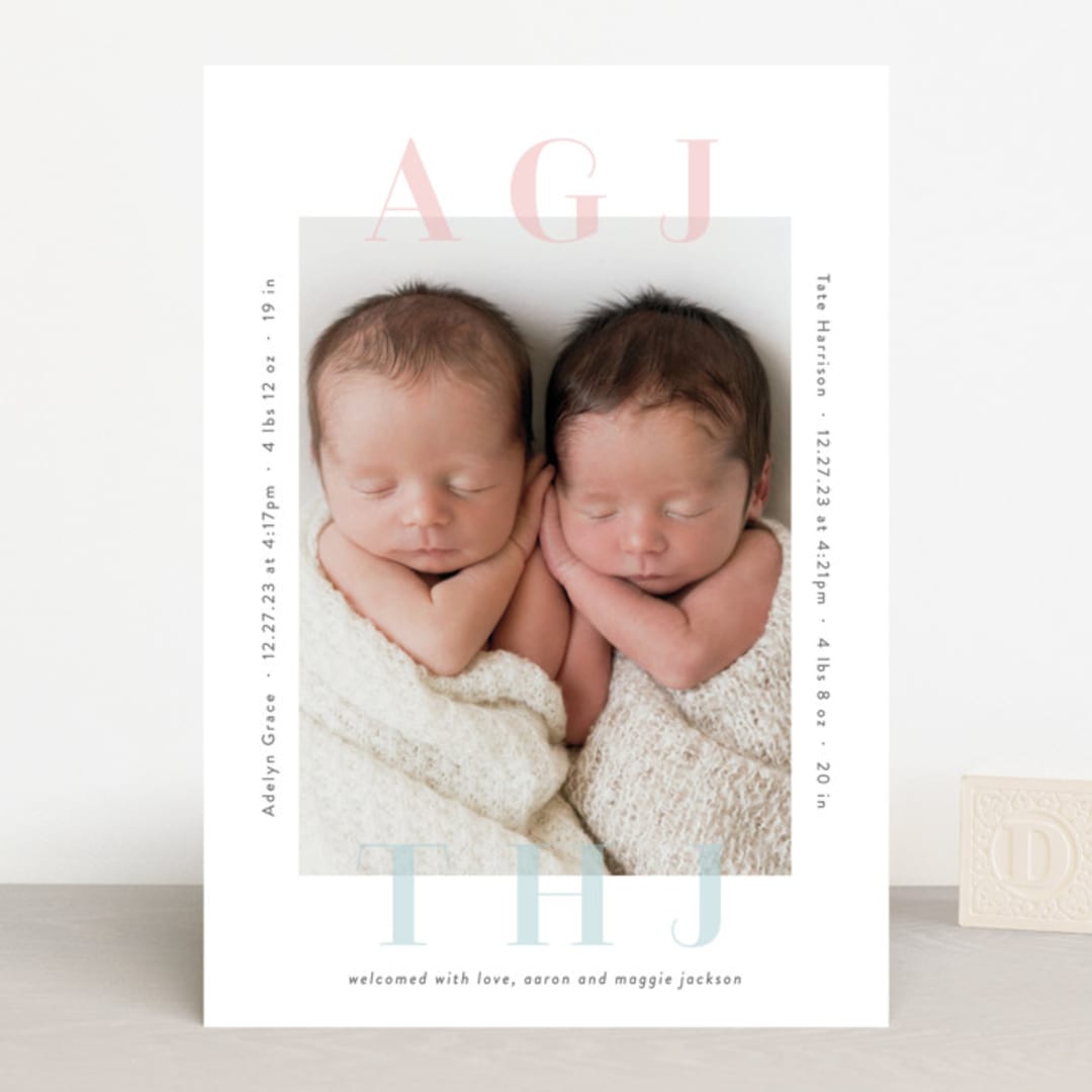 "Cuddle Bugs" - Birth Announcements in Blush by Lauren Chism - Front