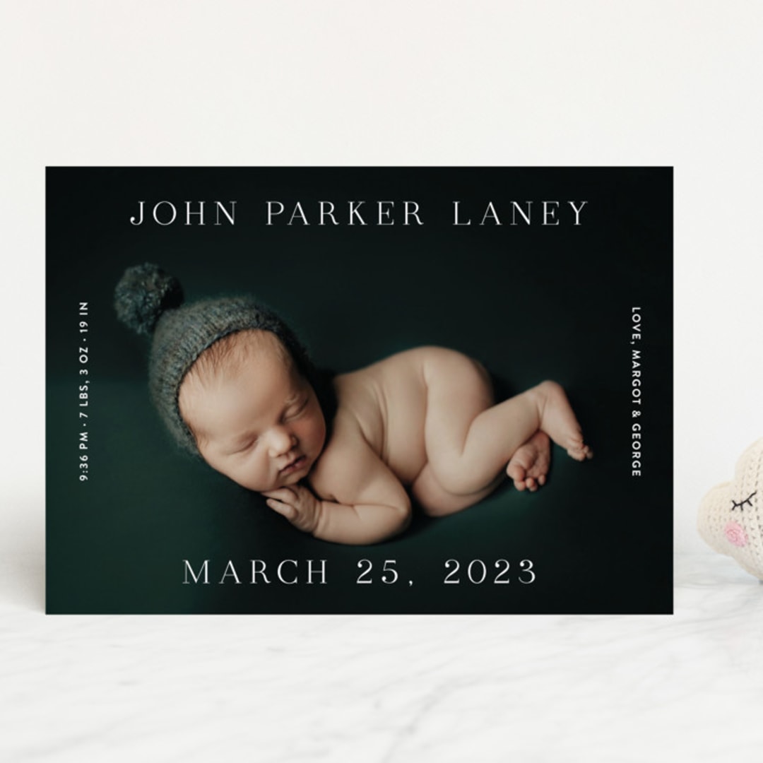 "Typeset" - Birth Announcements in Cotton by Megan Davis - Front