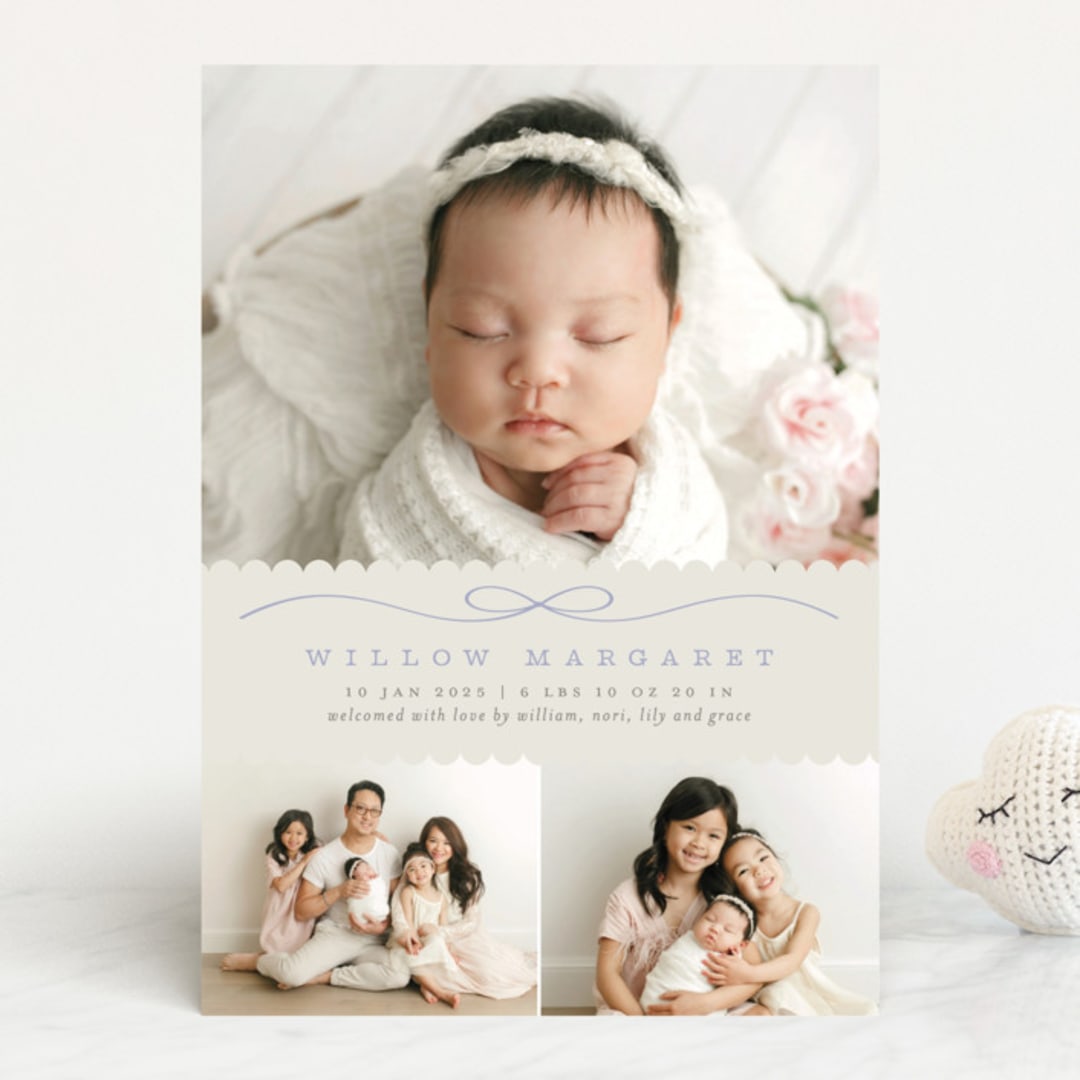 "Scallops" - Birth Announcements in Periwinkle by Laura Hankins - Front