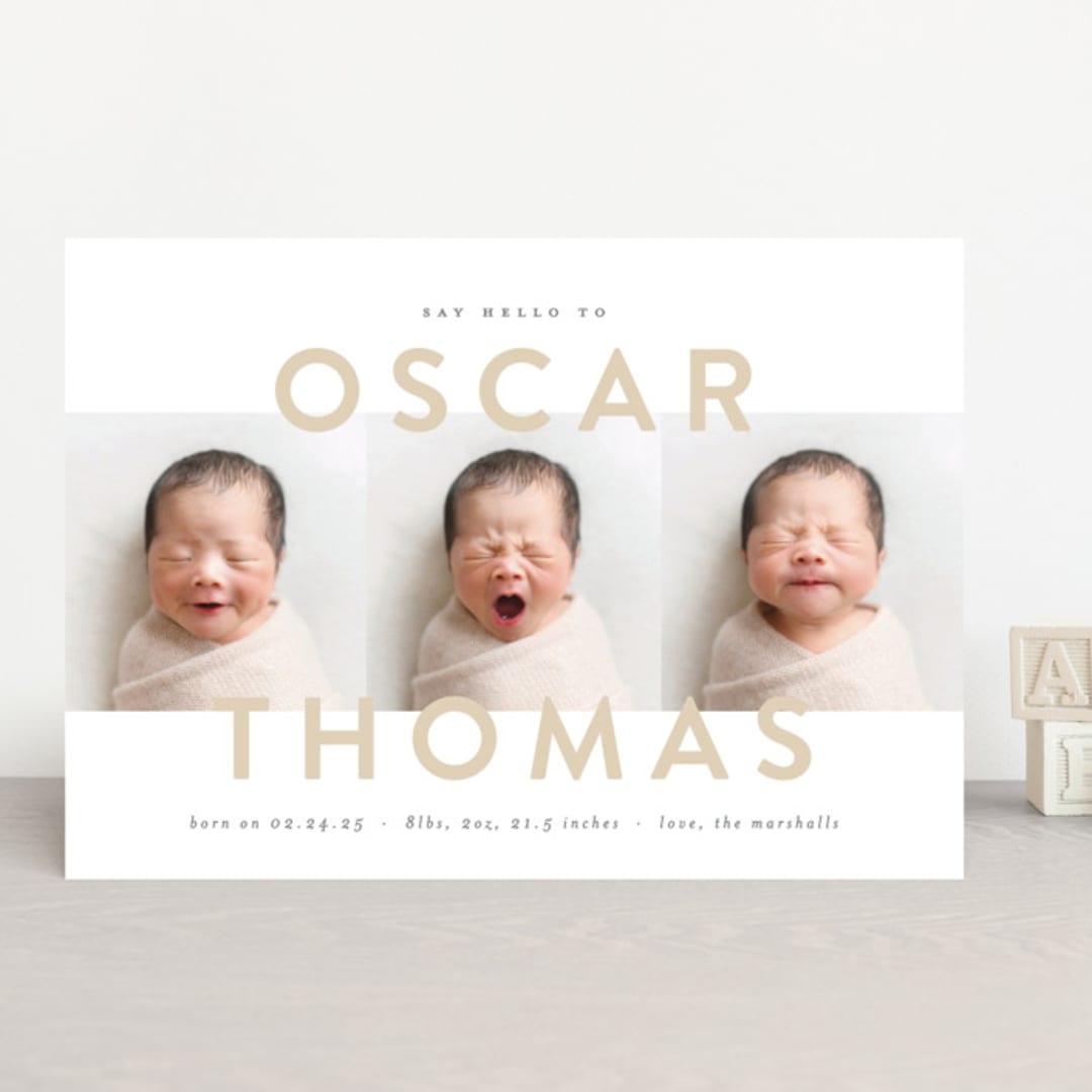 "Trio Overlay" - Birth Announcements in Sand by Carolyn MacLaren - Front
