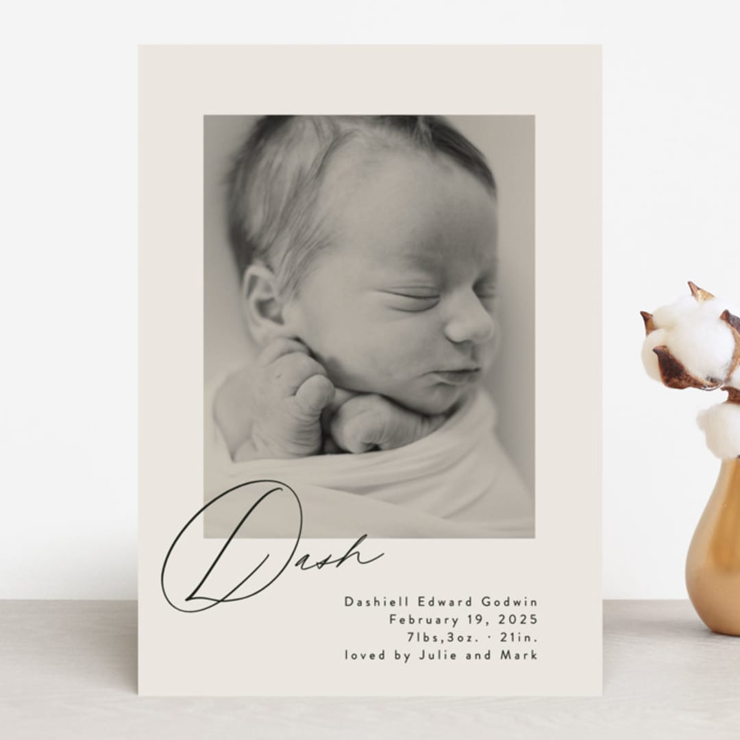 "Dashing" - Birth Announcements in Vanilla by Olivia Raufman - Front
