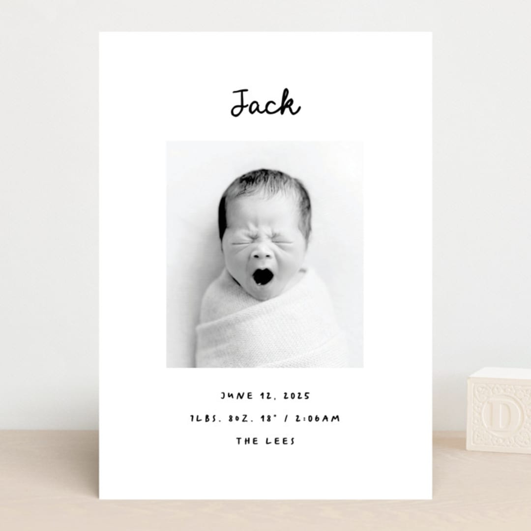 "Cursive" - Birth Announcements in Snow by AK Graphics - Front