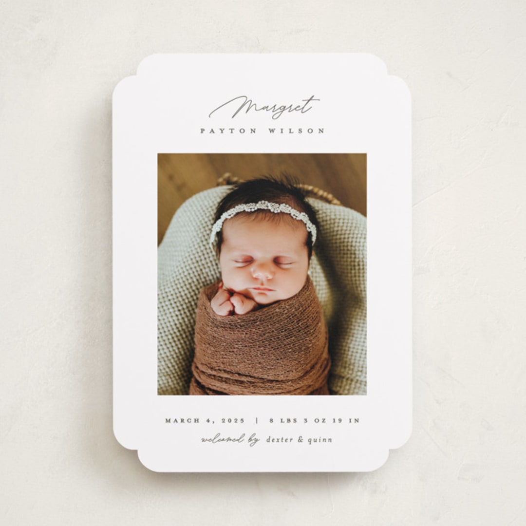 "Simply Lovely" - Birth Announcements in Pearl by Pixel and Hank - Front