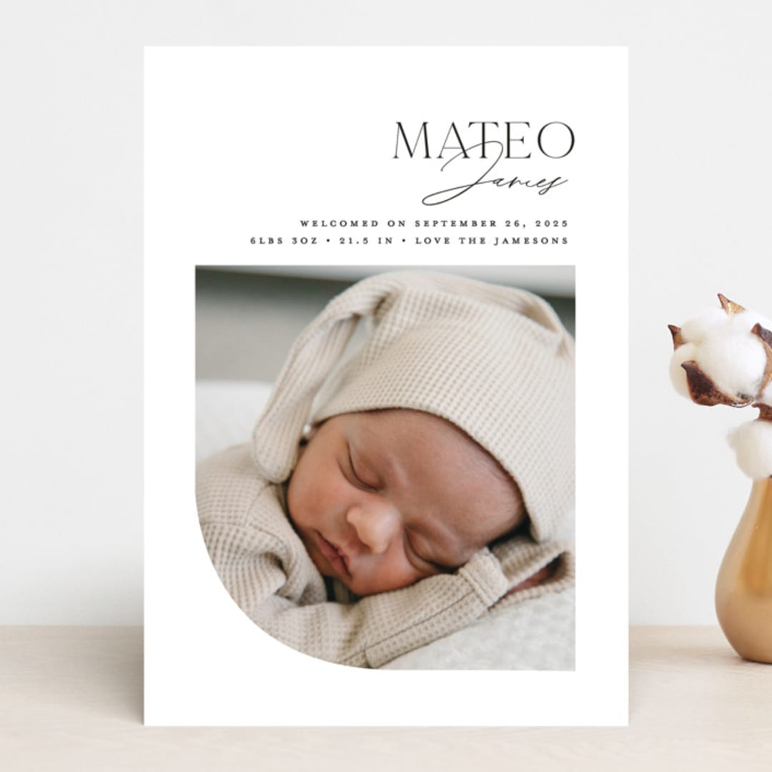 "Modern Arc" - Birth Announcements in Snow by Erin Deegan - Front